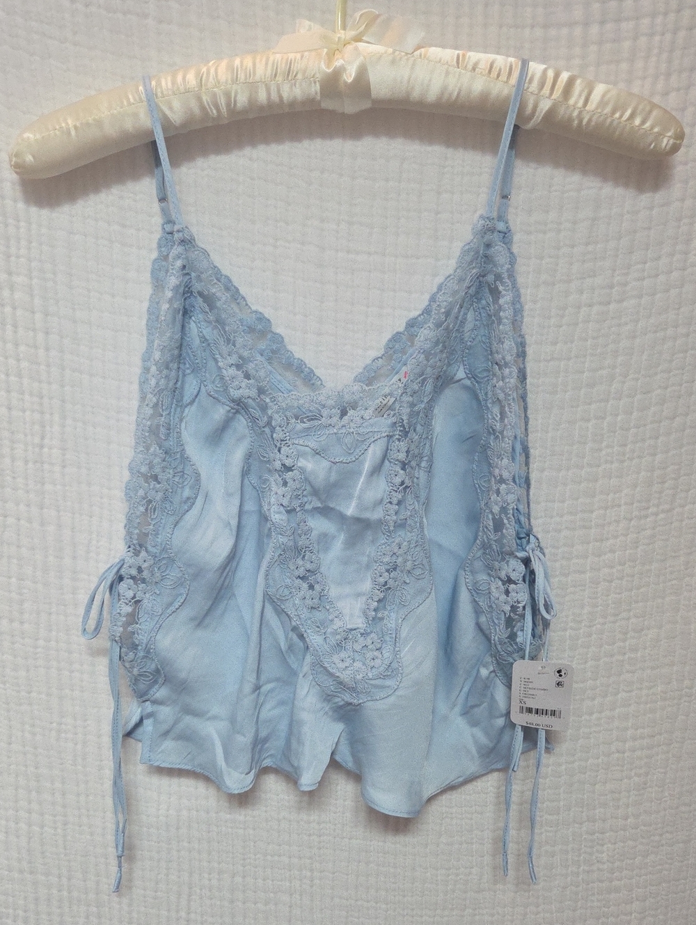 NWT Free People Delicate Lace-Trim Cami Tank Top - Sky Blue - XS - Picture 6 of 9